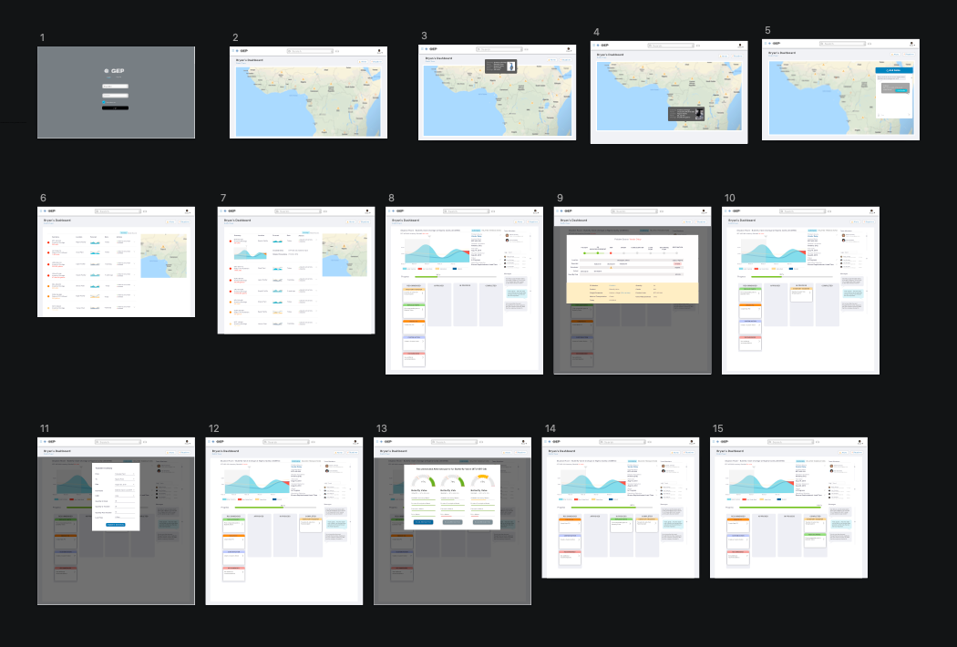 UI flow states storyboard for the Control Tower dashboard