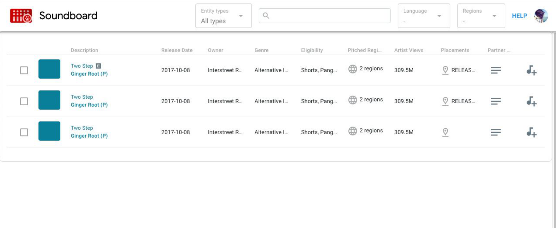 SoundBoard live in product showing pitched tracks