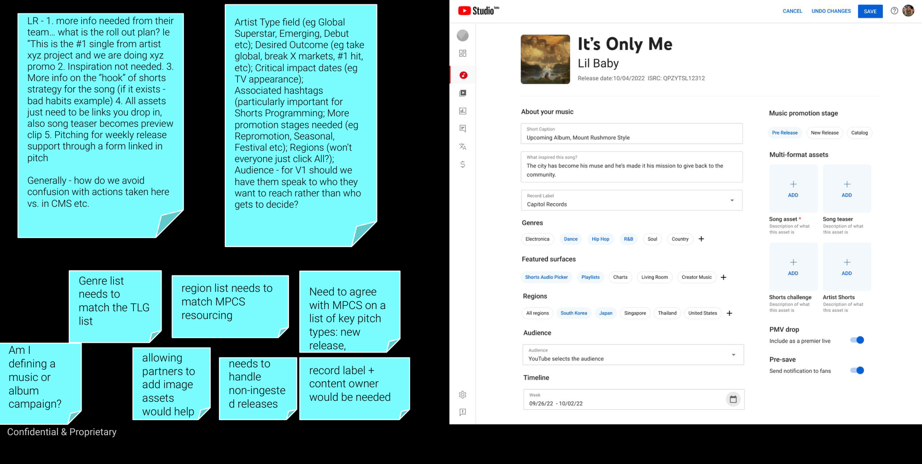 Stakeholder workshop notes alongside the Maximizer submission UI