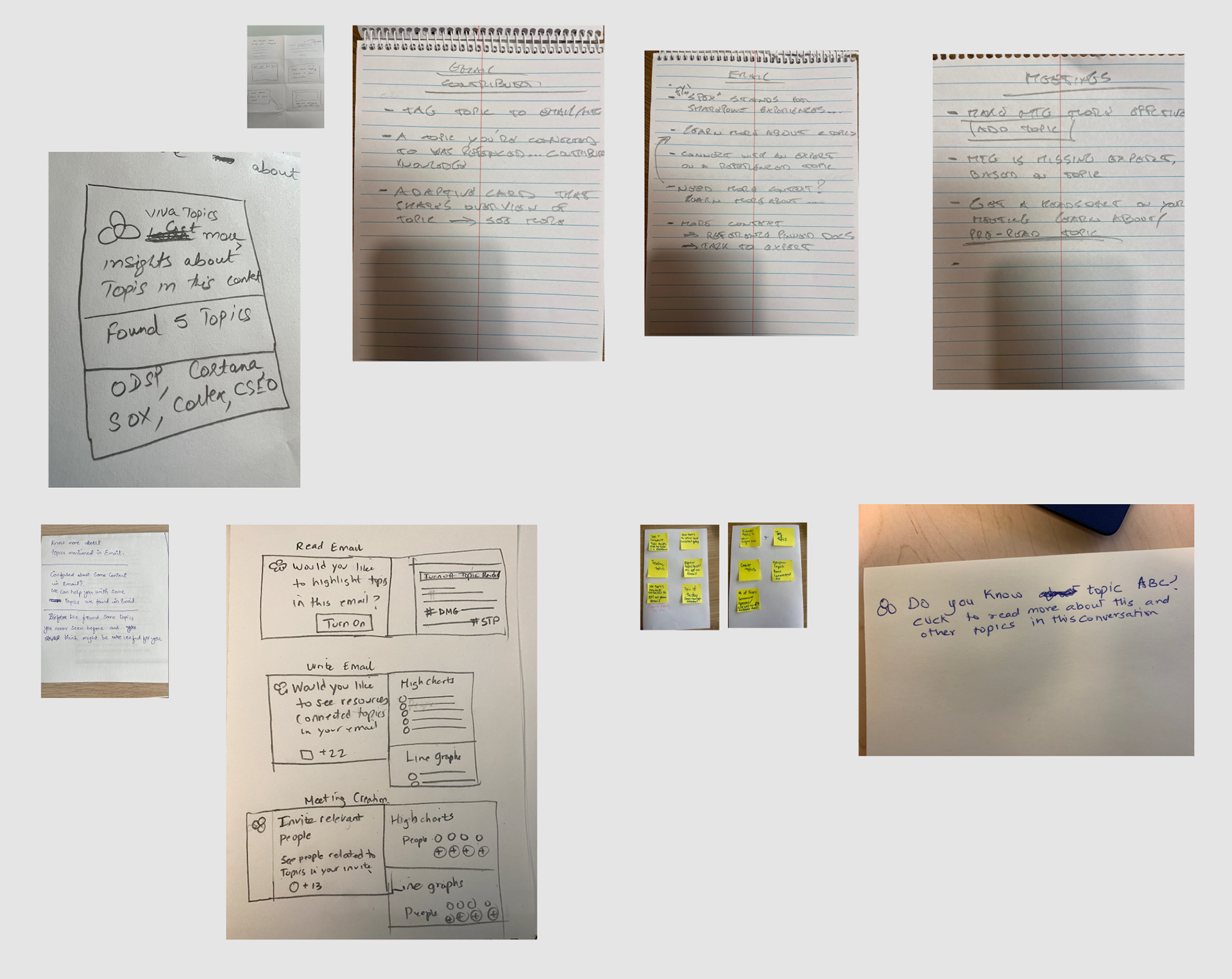 Hand-written research notes and sketches from design studio sessions